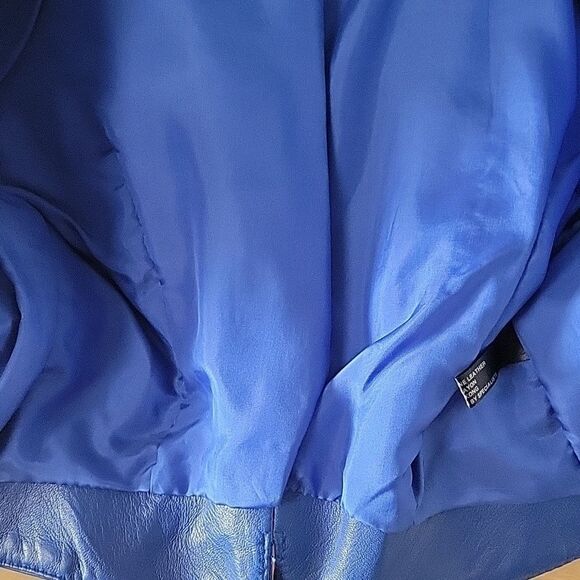 VTG Michael Hoban North Beach XS S 80s Blue Leather Jacket Cropped Peplum Moto - Picture 9 of 15